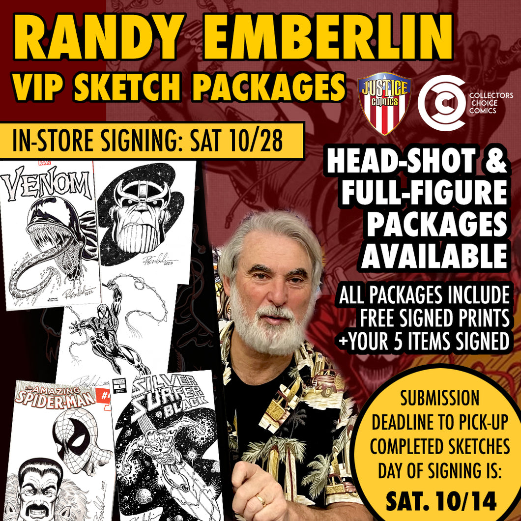 Randy Emberlin B&W Inked HEAD-SHOT Pre-Order Sketch Package (w/FREE COA - no grading)